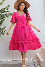 Load image into Gallery viewer, Belted Frill Trim Flutter Sleeve Dress