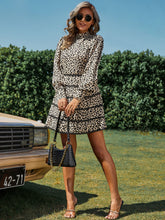Load image into Gallery viewer, Leopard Open Back Lace Trim Mock Neck Dress