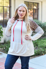 Load image into Gallery viewer, Celeste Design Full Size Leopard Contrast Drawstring Hoodie