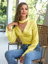 Load image into Gallery viewer, Pleated Detail Cutout Flare Cuff Blouse