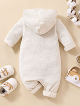 Load image into Gallery viewer, Baby Textured Button Front Hooded Jumpsuit with Pockets