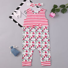 Load image into Gallery viewer, Floral Striped Round Neck Sleeveless Jumpsuit