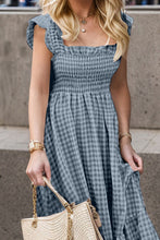 Load image into Gallery viewer, Full Size Smocked Ruffled Plaid Ruffle Hem Dress