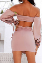 Load image into Gallery viewer, Bow Detail Cutout Smocked Off-Shoulder Dress