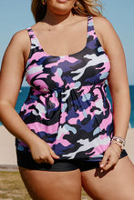 Load image into Gallery viewer, Plus Size Camouflage Peplum Two-Piece Tankini Set