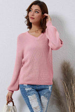 Load image into Gallery viewer, V-Neck Ribbed Dropped Shoulder Sweater