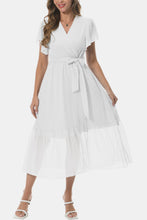 Load image into Gallery viewer, Surplice Neck Flutter Sleeve Tied Dress