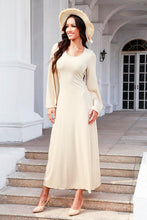 Load image into Gallery viewer, Tie Back Ribbed Round Neck Long Sleeve Dress