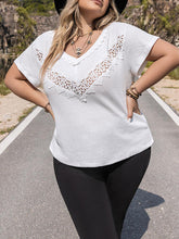 Load image into Gallery viewer, Plus Size Lace Detail V-Neck Short Sleeve Blouse