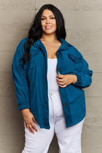 Load image into Gallery viewer, Zenana Cozy in the Cabin Full Size Fleece Elbow Patch Shacket in Teal