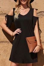 Load image into Gallery viewer, Tied Cold-Shoulder V-Neck Mini Dress