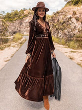 Load image into Gallery viewer, V-Neck Balloon Sleeve Ruffle Hem Dress