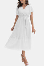 Load image into Gallery viewer, Surplice Neck Flutter Sleeve Tied Dress