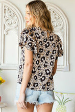 Load image into Gallery viewer, Animal Print Puff Sleeve Round Neck Blouse