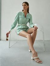 Load image into Gallery viewer, Buttoned Round Neck Romper with Pockets