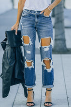 Load image into Gallery viewer, Distressed Frayed Trim Straight Leg Jeans