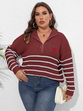 Load image into Gallery viewer, Plus Size Zip-Up Striped Sweater