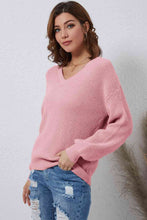 Load image into Gallery viewer, V-Neck Ribbed Dropped Shoulder Sweater
