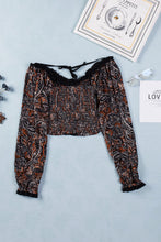 Load image into Gallery viewer, Printed Buttoned Balloon Sleeve Cropped Blouse