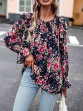 Load image into Gallery viewer, Smocked Round Neck Flounce Sleeve Blouse