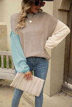 Load image into Gallery viewer, Color Block Round Neck Dropped Shoulder Sweater