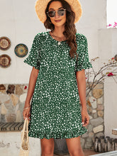 Load image into Gallery viewer, Printed Flounce Sleeve Ruffle Hem Dress
