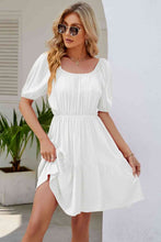Load image into Gallery viewer, Ruched Square Neck Puff Sleeve Mini Dress