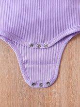 Load image into Gallery viewer, Baby Girl Graphic Ribbed Ruffle Shoulder Bodysuit and Printed Pants Set
