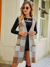 Load image into Gallery viewer, Plaid Lapel Collar Sleeveless Cardigan