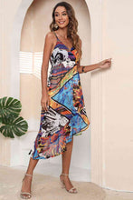 Load image into Gallery viewer, Asymmetrical Print Surplice Neck Spaghetti Straps Dress