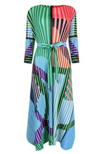 Load image into Gallery viewer, Mixed Print Accordion Pleated Belted Side Slit Dress
