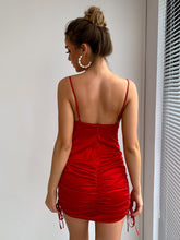 Load image into Gallery viewer, Drawstring Spaghetti Strap Bodycon Dress