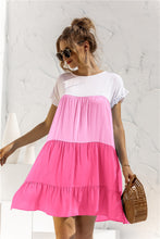 Load image into Gallery viewer, Color Block Round Neck Ruffle Hem Dress