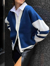 Load image into Gallery viewer, Contrast Dropped Shoulder V-Neck Cardigan