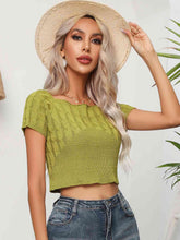Load image into Gallery viewer, Cable-Knit Round Neck Short Sleeve Knit Top