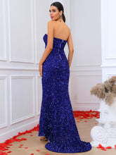 Load image into Gallery viewer, Sequin Zip-Back Strapless Split Floor-Length Dress