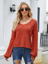 Load image into Gallery viewer, Pom-Pom Detail V-Neck Knit Sweater