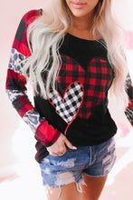 Load image into Gallery viewer, Plaid Leopard Heart Round Neck T-Shirt