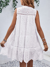 Load image into Gallery viewer, Eyelet Tie Neck Sleeveless Mini Dress