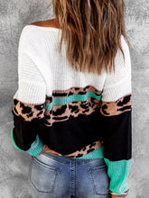 Load image into Gallery viewer, Leopard Color Block V-Neck Rib-Knit Sweater