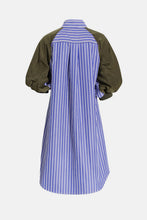 Load image into Gallery viewer, Contrast Striped Lantern Sleeve Shirt Dress
