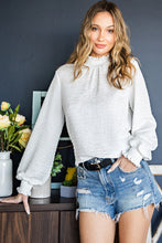 Load image into Gallery viewer, Frill Trim Balloon Sleeve Textured Blouse