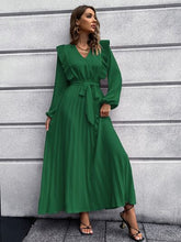 Load image into Gallery viewer, Pleated Surplice Tie Waist Maxi Dress