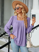Load image into Gallery viewer, Ruched Square Neck Lantern Sleeve Blouse