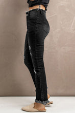 Load image into Gallery viewer, High Waist Distressed Raw Hem Jeans