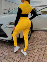 Load image into Gallery viewer, Two-Tone Collared Neck Top and Joggers Set