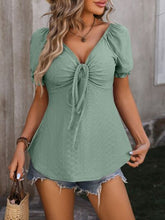 Load image into Gallery viewer, Ruched V-Neck Flounce Sleeve Blouse