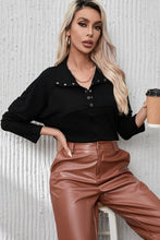 Load image into Gallery viewer, Ribbed Knit Henry Collar Loose Fitting Long Sleeve Top