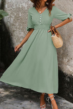 Load image into Gallery viewer, Smocked Quarter Button Short Sleeve Dress