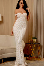 Load image into Gallery viewer, Chevron Off-Shoulder Backless Maxi Dress